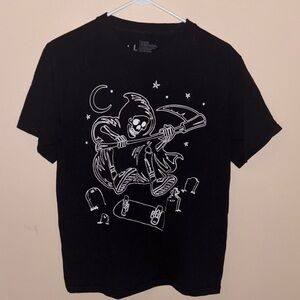 Black T-Shirt with Grim Reaper Graphic